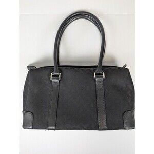 Talbots Black Leather Trim Patterned Purse Handbag Double Strap